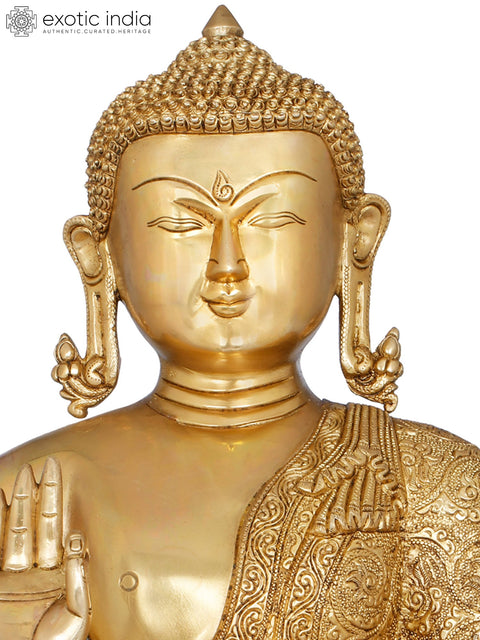 14" Gautama Buddha in Lotus Pose (Padmasana) - Tibetan Buddhist Deity In Brass | Handmade | Made In India