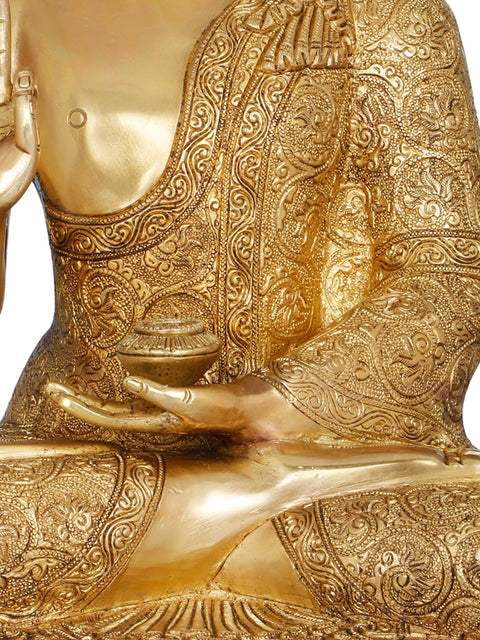 14" Gautama Buddha in Lotus Pose (Padmasana) - Tibetan Buddhist Deity In Brass | Handmade | Made In India