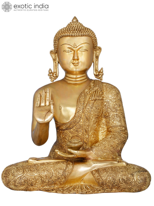 14" Gautama Buddha Lotus Pose Brass Statue Handmade