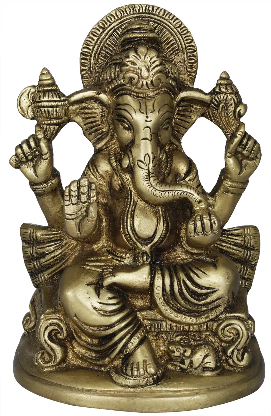 5" Handmade Ganesha Throne Brass Statue for Pooja