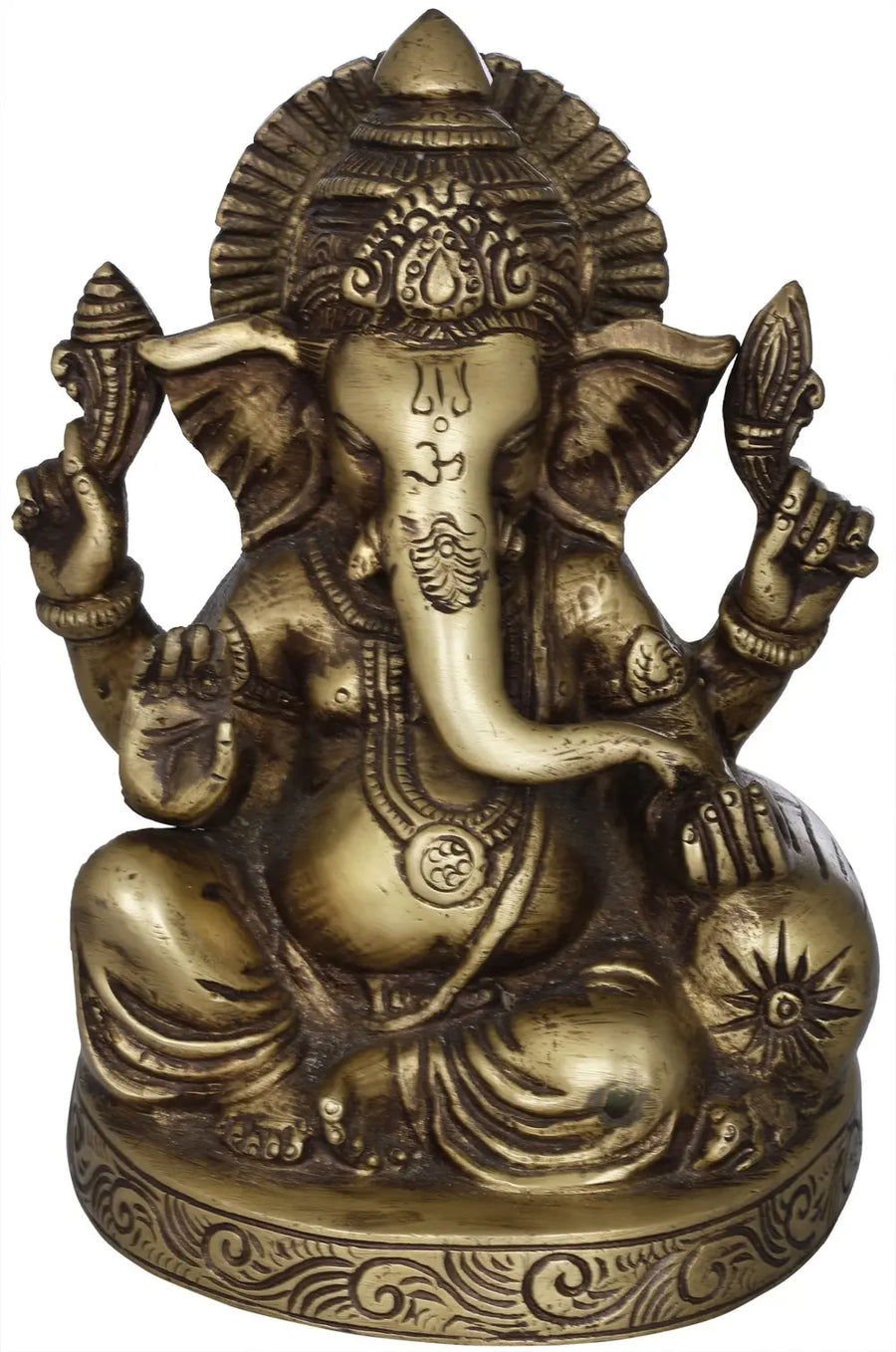 6" Seated Ganesha Brass Statue with Cushion Handmade