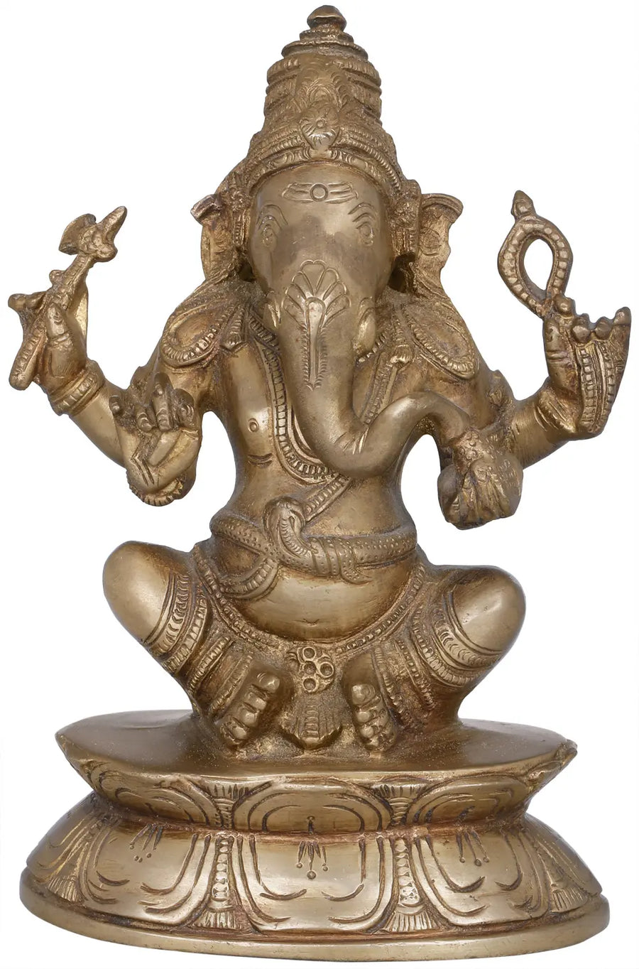 7" Handmade Brass Ganesha Statue for Pooja