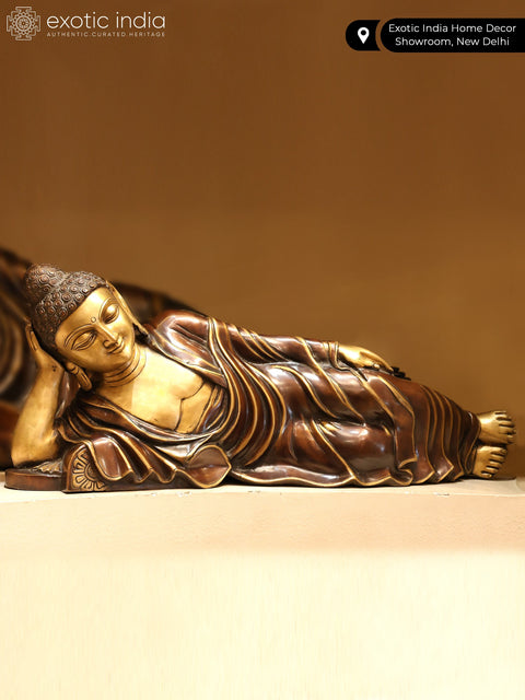 23" Mahaparinirvana Reclining Buddha Brass Statue | Handmade Tibetan Buddhist God Idols
