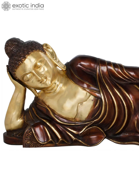 23" Mahaparinirvana Reclining Buddha Brass Statue | Handmade Tibetan Buddhist God Idols