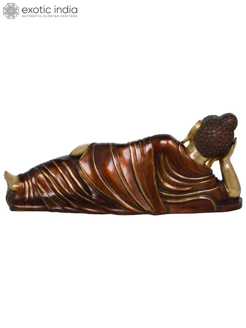 23" Mahaparinirvana Reclining Buddha Brass Statue | Handmade Tibetan Buddhist God Idols