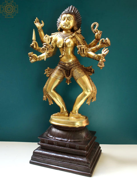 23" Goddess Kali Brass Figurine | Sacred Temple Statue