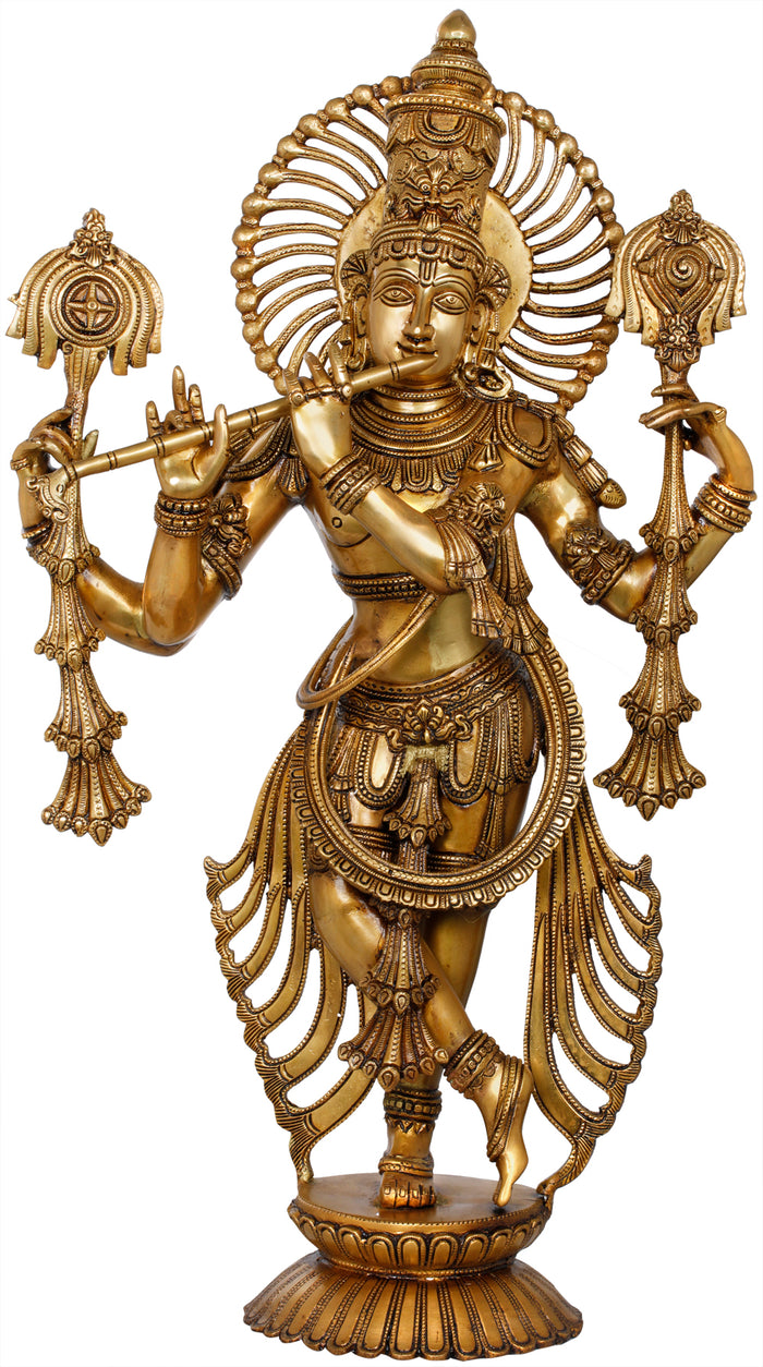 27" Lord Krishna Brass Idol Handcrafted Statue