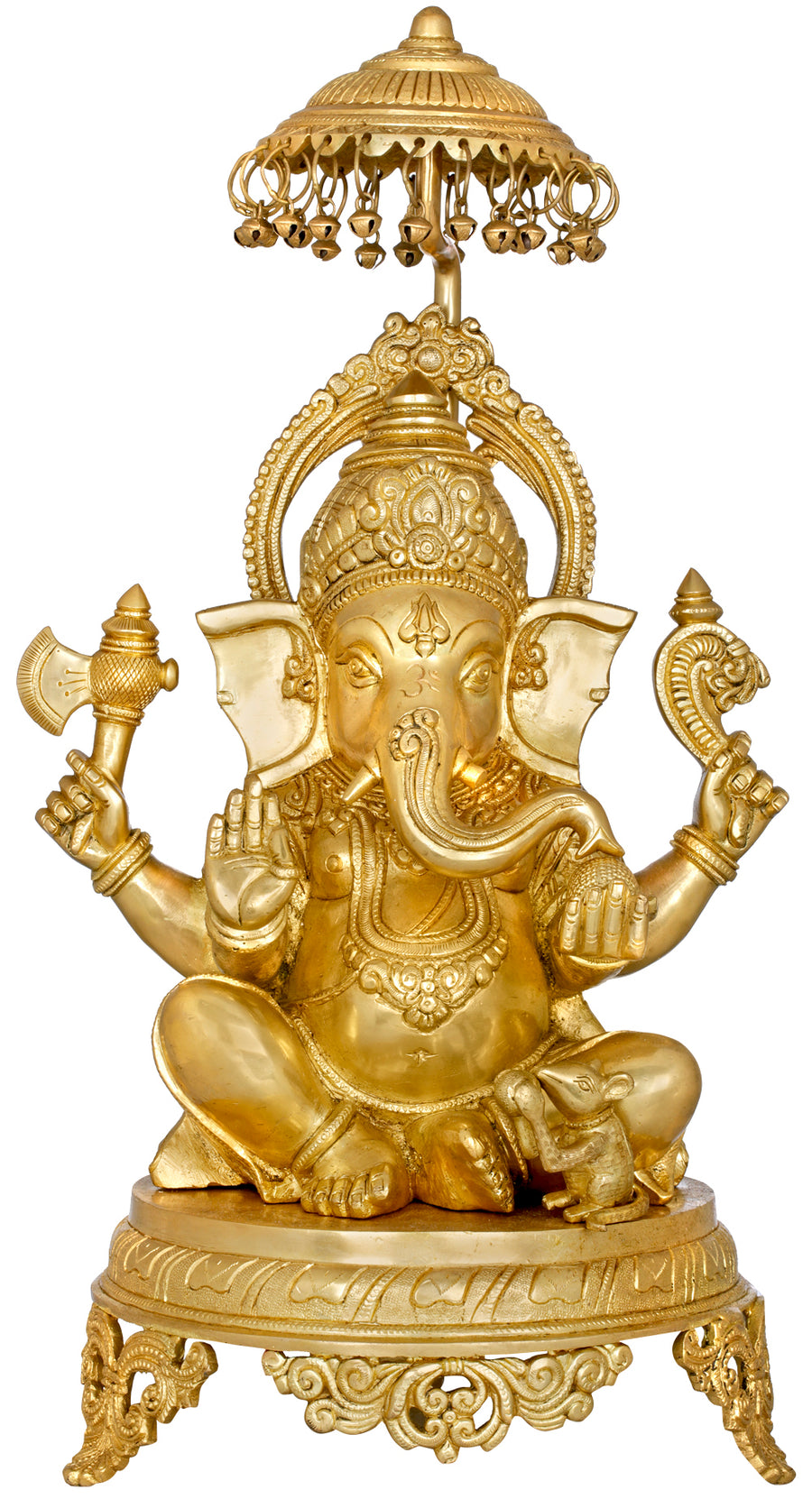 20" Handmade Brass Ganesha Seated on Royal Chowki Statue