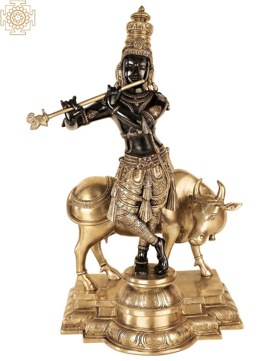 Murlimanohar Handmade Brass Statue - Krishna with Flute