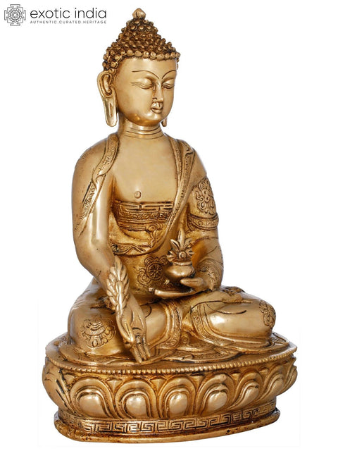 12" Tibetan Buddhist Deity Medicine Buddha In Brass | Handmade | Made In India