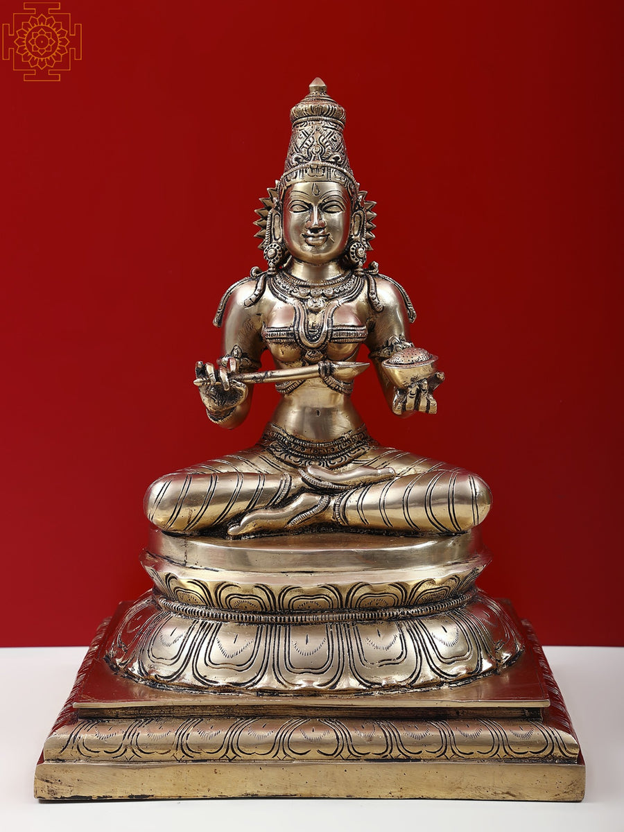 16" Brass Goddess Annapurna Idol with Pedestal Base