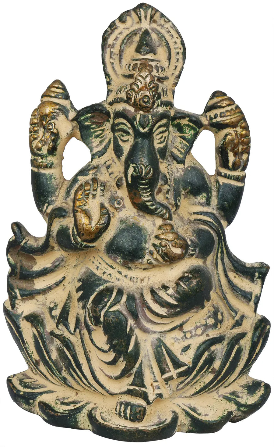 3" Brass Ganesha Statue Seated on Lotus Handmade