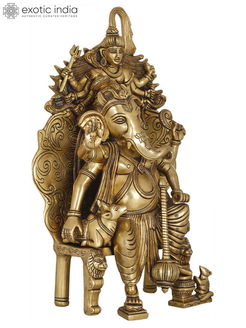 15" Warrior Lord Ganesha with Nandi and Six Armed Shiva In Brass | Handmade | Made In India