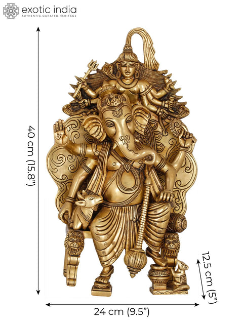15" Warrior Lord Ganesha with Nandi and Six Armed Shiva In Brass | Handmade | Made In India