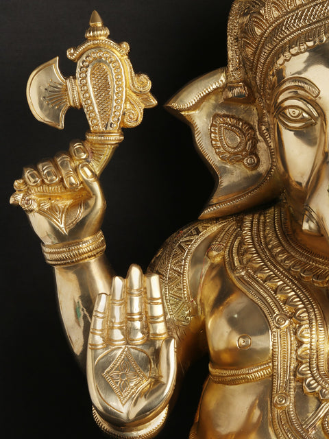 21" Beturbaned Lord Ganesha Brass Idol Seated on the Floor | Indian Handcrafted Statues