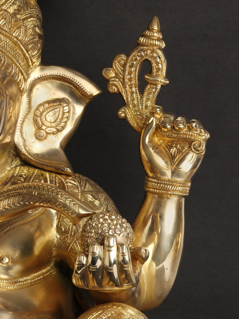 21" Beturbaned Lord Ganesha Brass Idol Seated on the Floor | Indian Handcrafted Statues