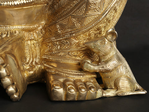 21" Beturbaned Lord Ganesha Brass Idol Seated on the Floor | Indian Handcrafted Statues