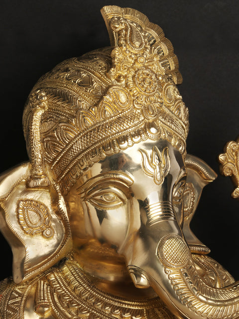 21" Beturbaned Lord Ganesha Brass Idol Seated on the Floor | Indian Handcrafted Statues