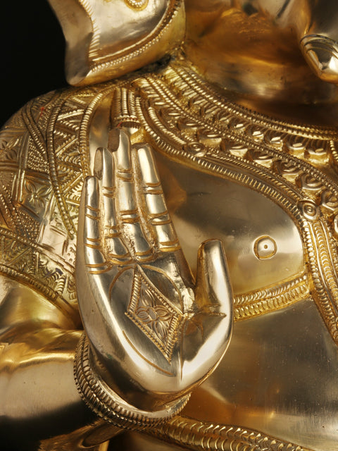 21" Beturbaned Lord Ganesha Brass Idol Seated on the Floor | Indian Handcrafted Statues