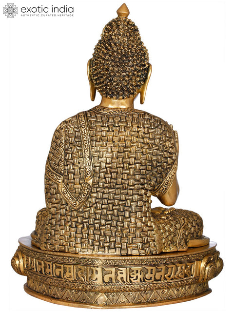 22" Padamasana Lord Buddha Clad in A Superbly Woven Robe | Handmade Indian Brass Statues