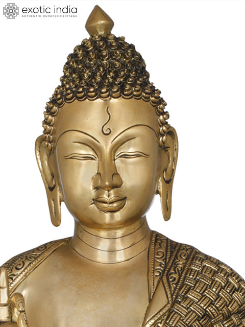 22" Padamasana Lord Buddha Clad in A Superbly Woven Robe | Handmade Indian Brass Statues