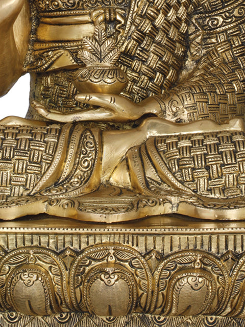 22" Padamasana Lord Buddha Clad in A Superbly Woven Robe | Handmade Indian Brass Statues
