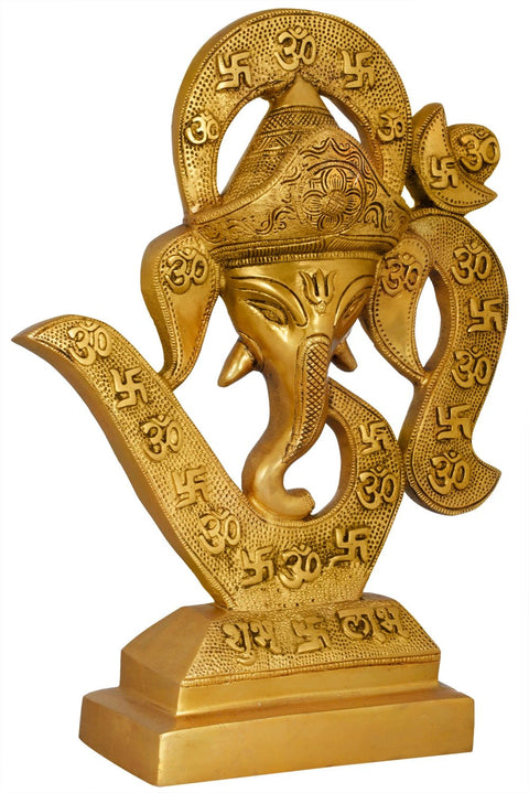 13" Brass Ganesha Mask in OM | Handmade | Made In India