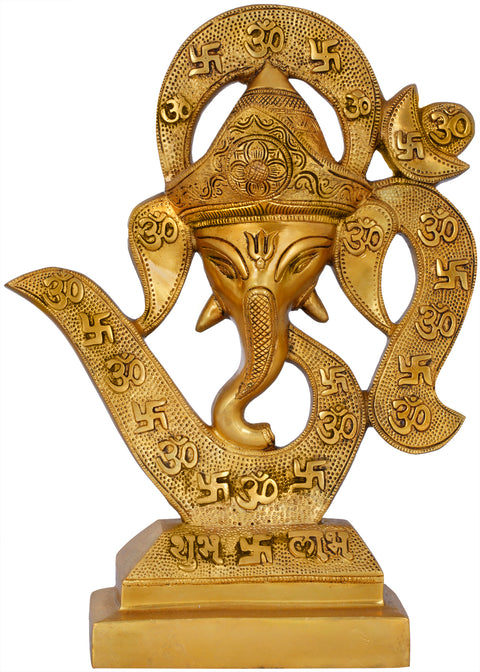 13" Brass Ganesha Mask in OM | Handmade | Made In India