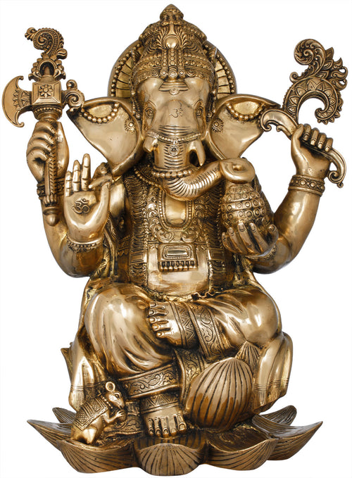 22" Lord Ganesha Handcrafted Brass Statue for Home Pooja