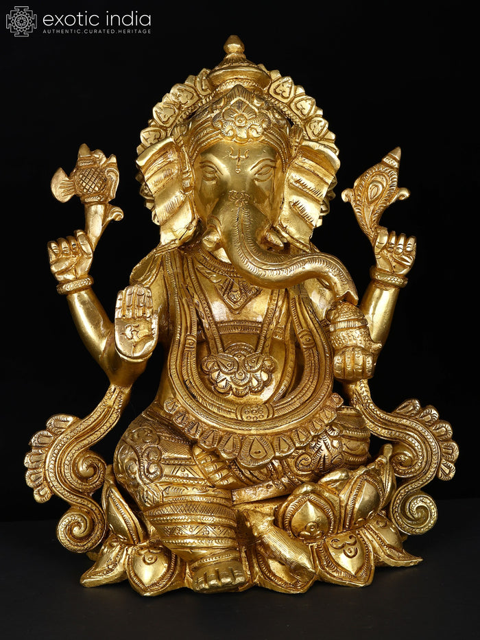 8" Kamalasana Ganesha Handmade Brass Idol for Pooja