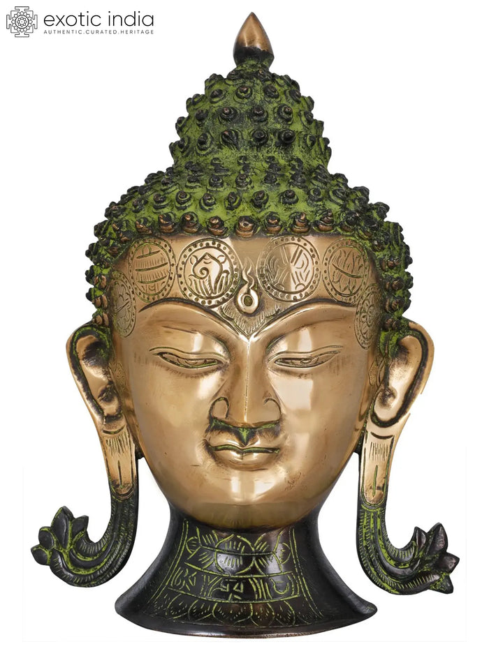 10" Lord Buddha Brass Wall Hanging Mask for Home Decor