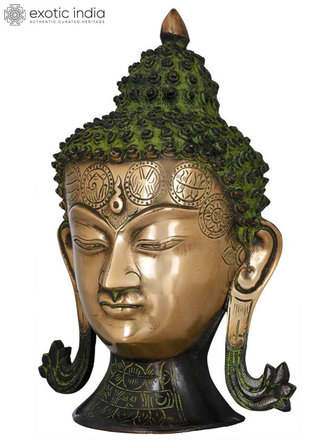 10" Lord Buddha Brass Wall Hanging Mask - Tibetan Buddhist Deity Idols