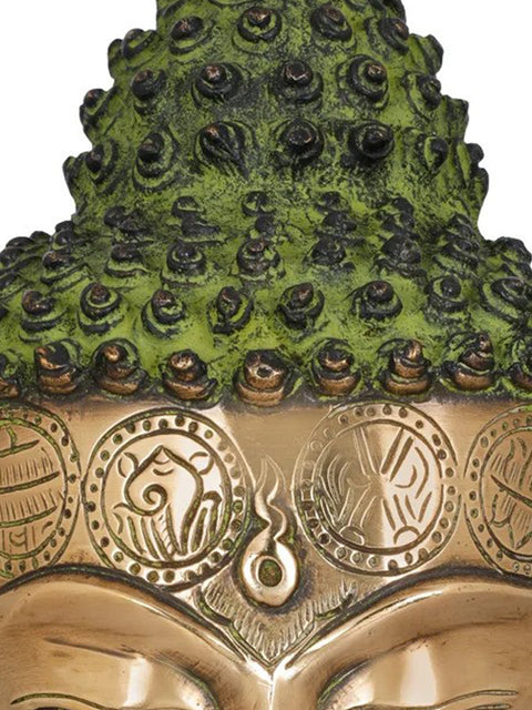 10" Lord Buddha Brass Wall Hanging Mask - Tibetan Buddhist Deity Idols