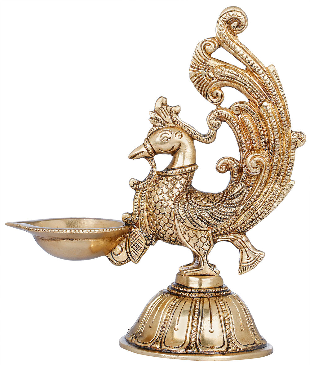 8" Handmade Brass Peacock Lamp for Home Decor