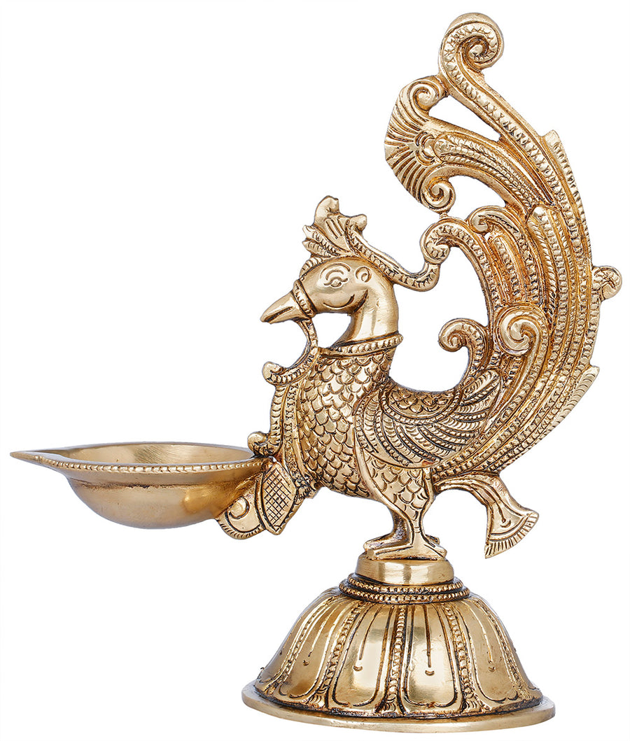 8" Handmade Brass Peacock Lamp for Home Decor
