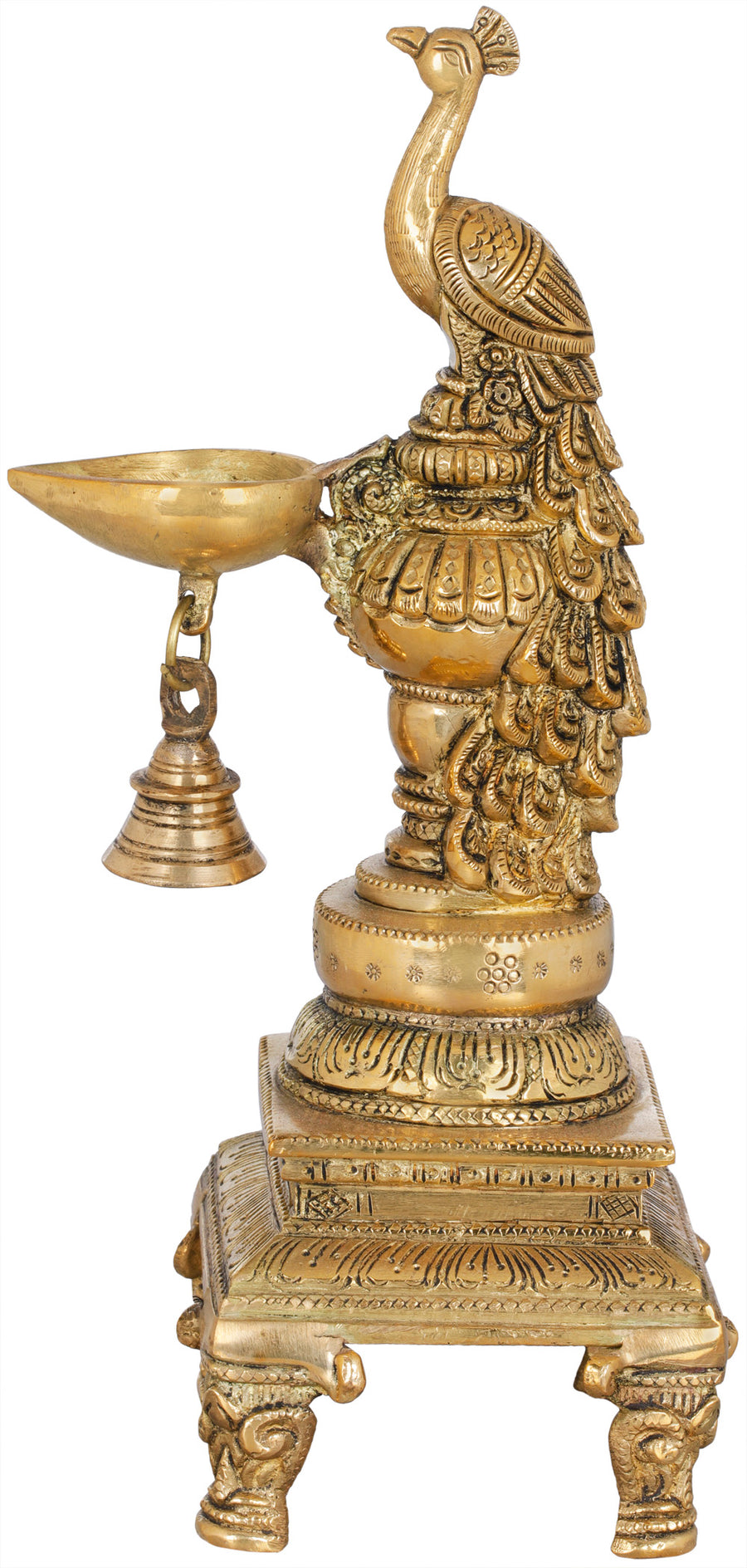 10" Brass Peacock Bell Lamp with Pedestal - Handmade Home Decor