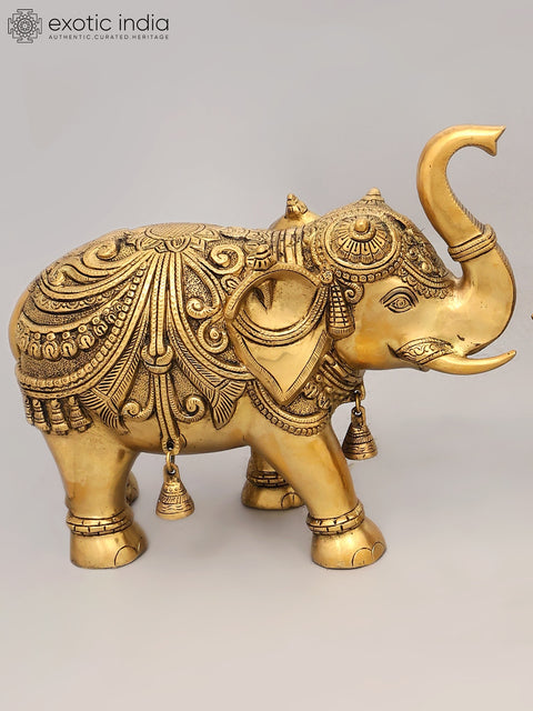Pair of Decorated Elephants with Bells and Upraised Trunks (Auspicious According to Vastu)