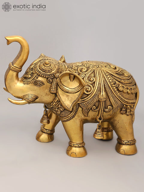 Pair of Decorated Elephants with Bells and Upraised Trunks (Auspicious According to Vastu)