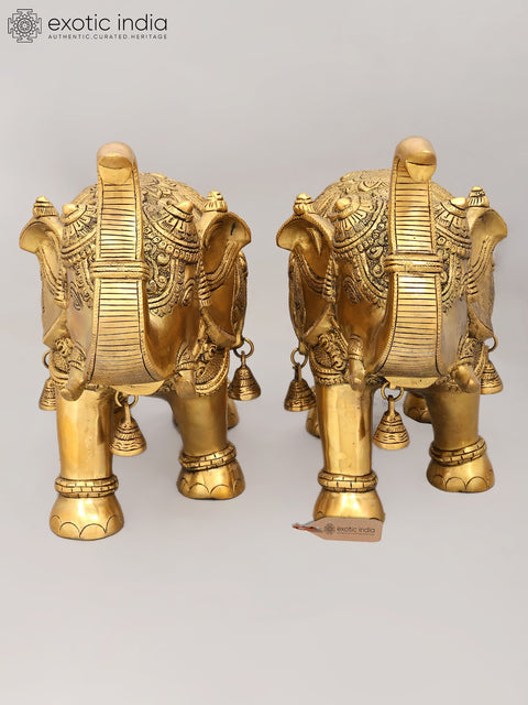 Pair of Decorated Elephants with Bells and Upraised Trunks (Auspicious According to Vastu)