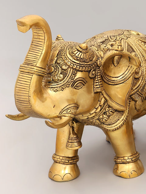 Pair of Decorated Elephants with Bells and Upraised Trunks (Auspicious According to Vastu)
