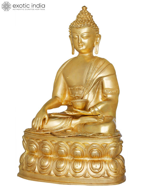 15" Tibetan Buddhist Lord Buddha with Begging Bowl In Brass | Handmade | Made In India
