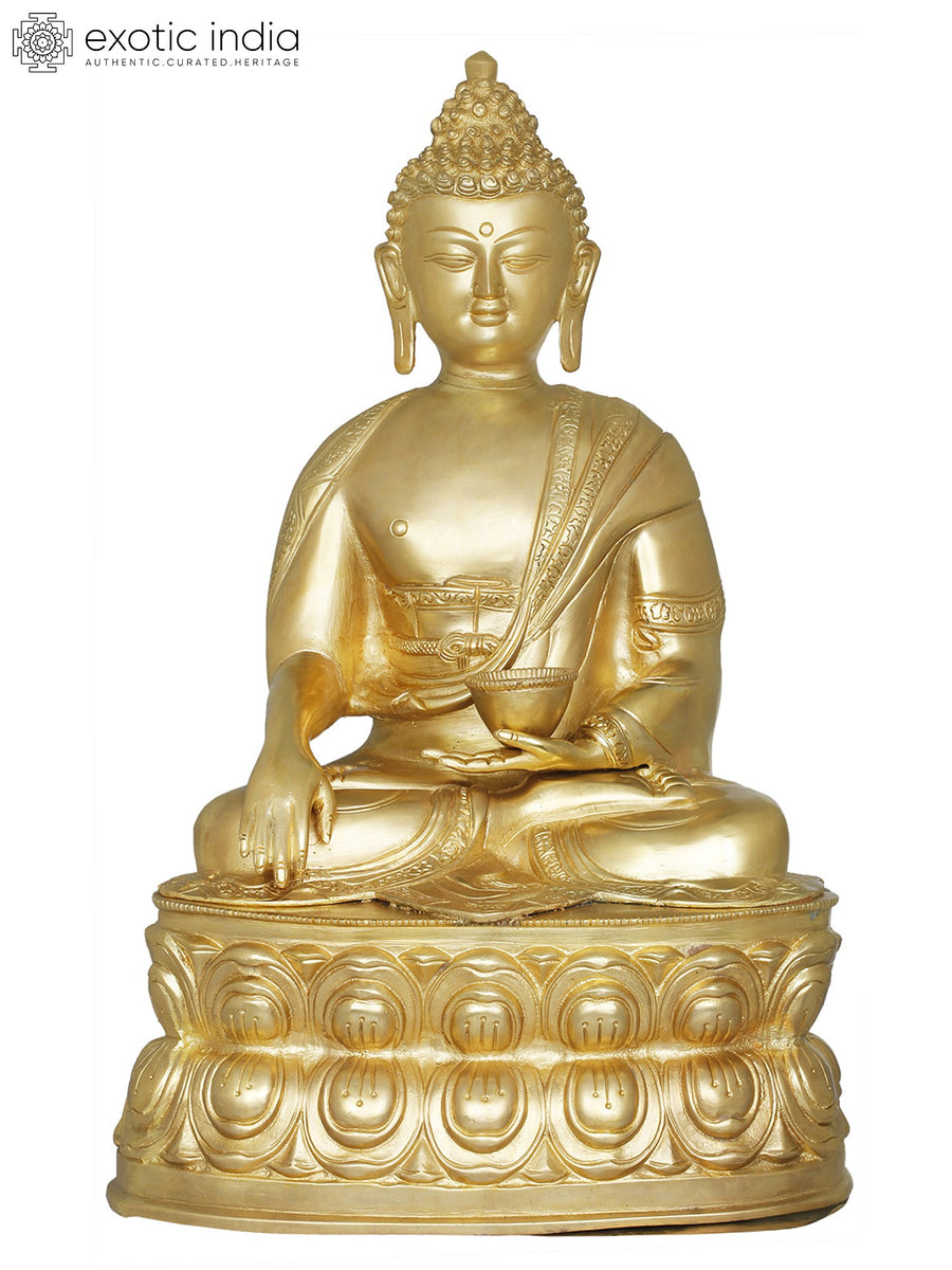15" Handmade Tibetan Buddhist Lord Buddha Brass Statue with Begging Bowl
