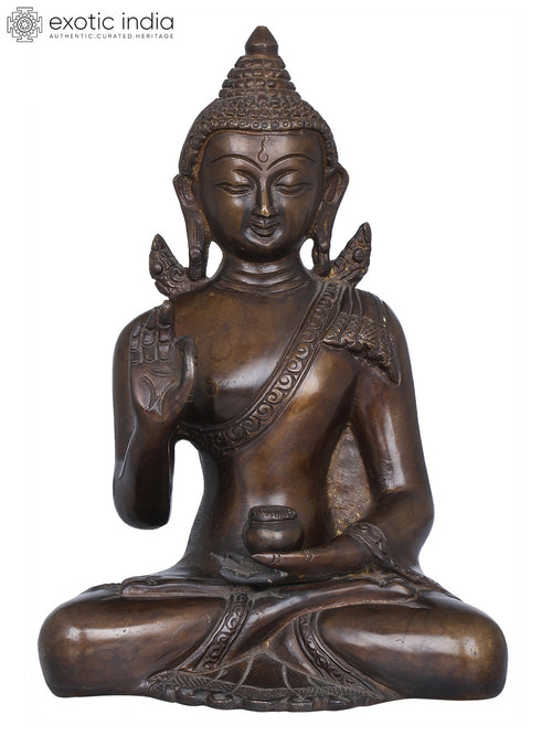 8" Handmade Tibetan Buddhist Lord Buddha Brass Statue