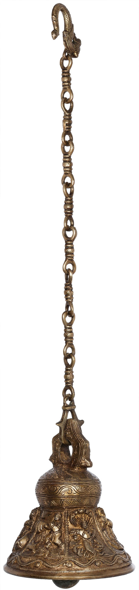 7" Shri Krishna Lila Ceiling Bell in Brass | Handmade | Made in India