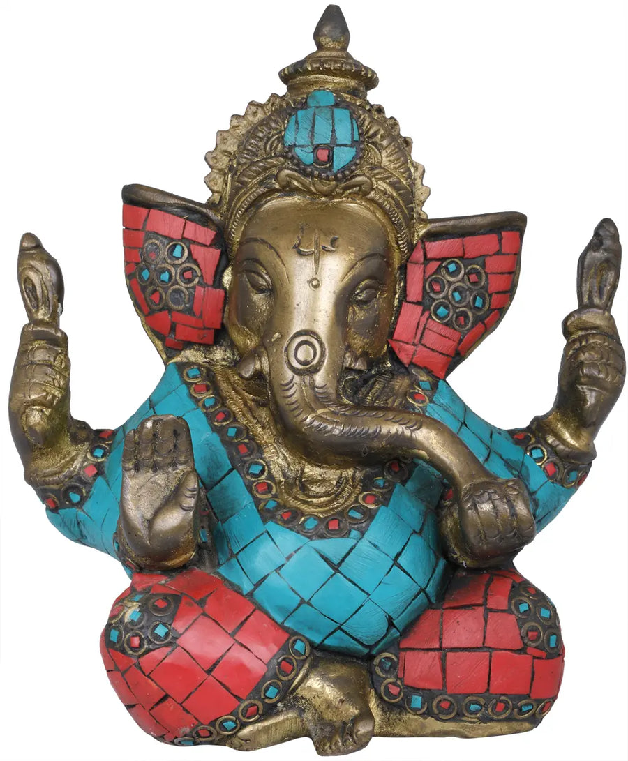4" Blessing Ganesha Brass Statue for Home Pooja