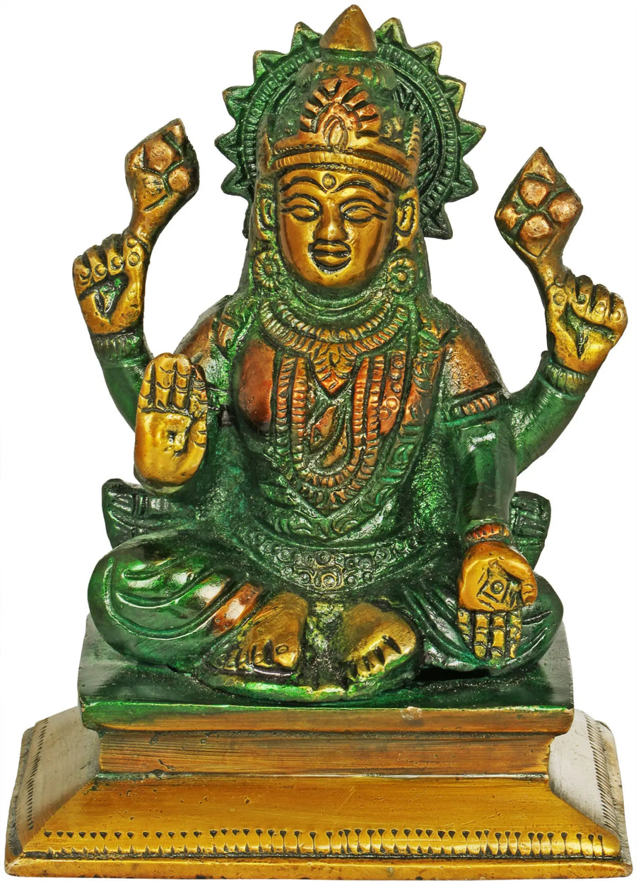 4" Handmade Goddess Lakshmi Brass Idol for Pooja