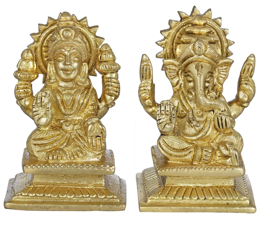 2" Lakshmi Ganesha Brass Statue Pair Handmade