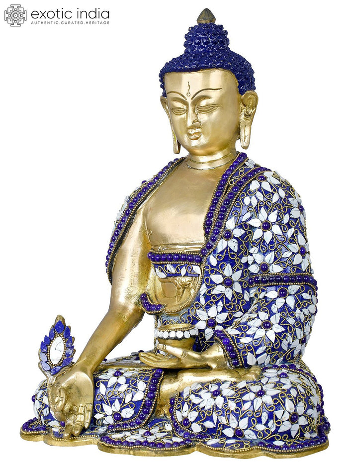 13" Healing Buddha Brass Statue for Meditation and Home Decor