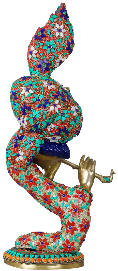 20" Stylized Fluting Krishna Brass Statue | Housewarming Gift