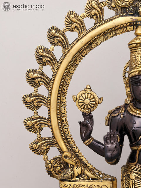 21" Chaturbhuja Standing Vishnu with Kirtimukha Ring In Brass | Handmade | Made In India